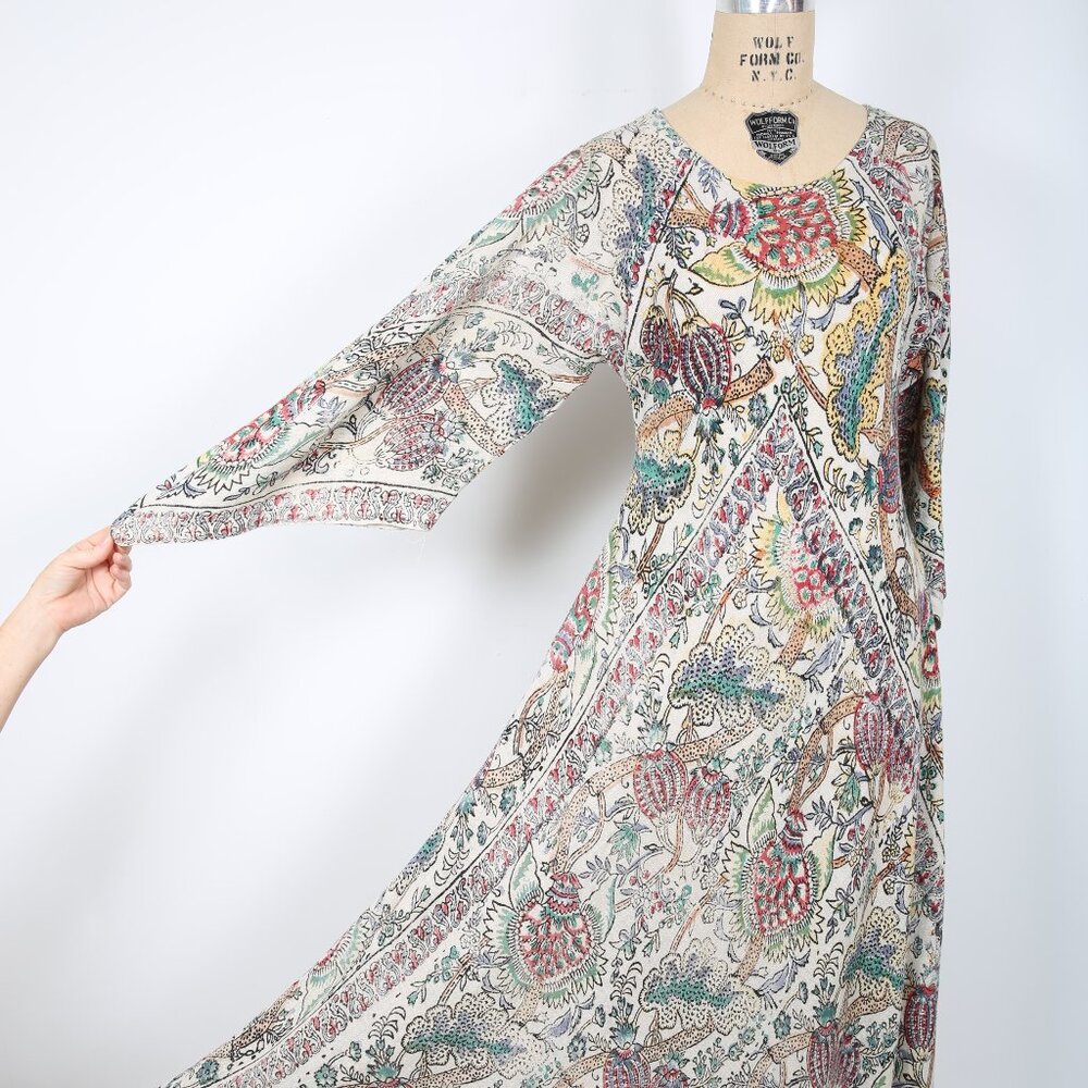 Vintage Caftan Floral Maxi Dress  Boho Hippie Bohemian